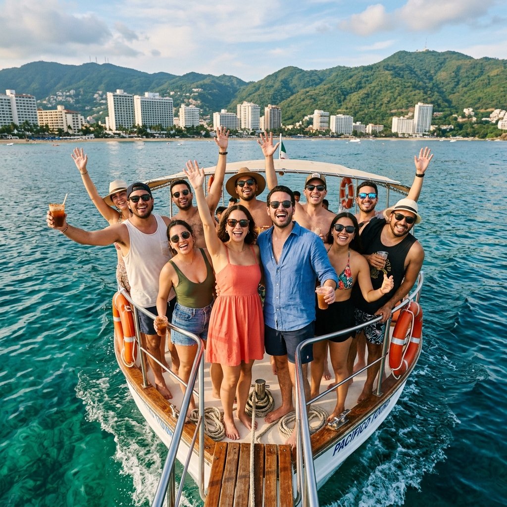 Grupo de amigos disfrutando en Acapulco